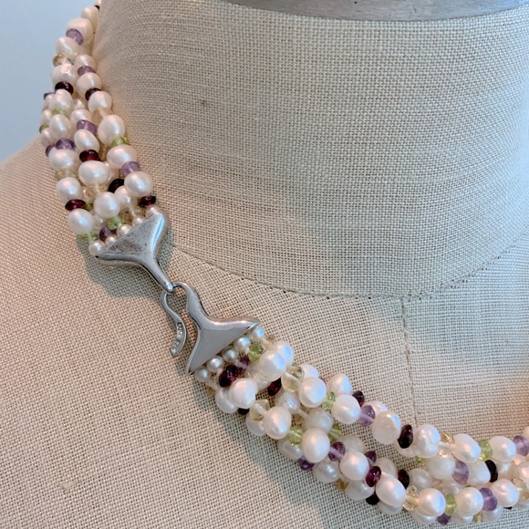 Pearls and Citrine, Amethyst, Peridot, Garnet Multi-Strand Necklace - Picture 2 of 7